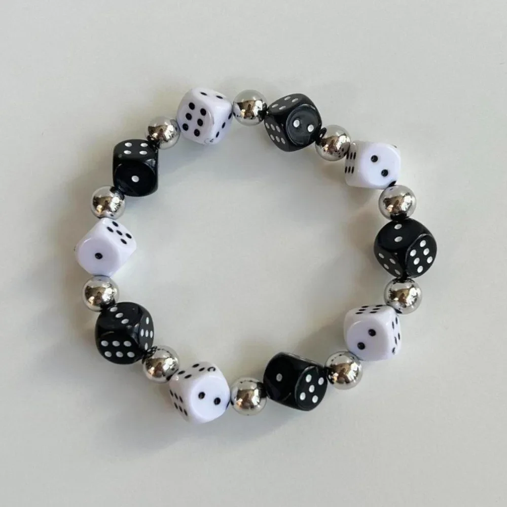 Y2K 2000s dice grunge punk black and white bracelet